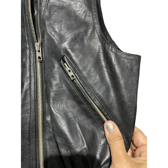 Women's Vest Full Zip Belted Vintage Leather Black Size M Medium - Picture 7 of 8